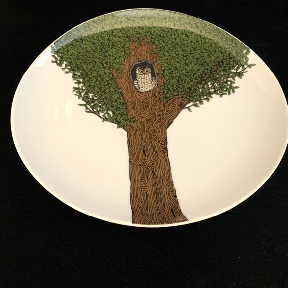 2 West Elm Organic Owl in a Tree Plates by Rachel Kozolowski 8 5/8" Retired - Picture 3 of 8